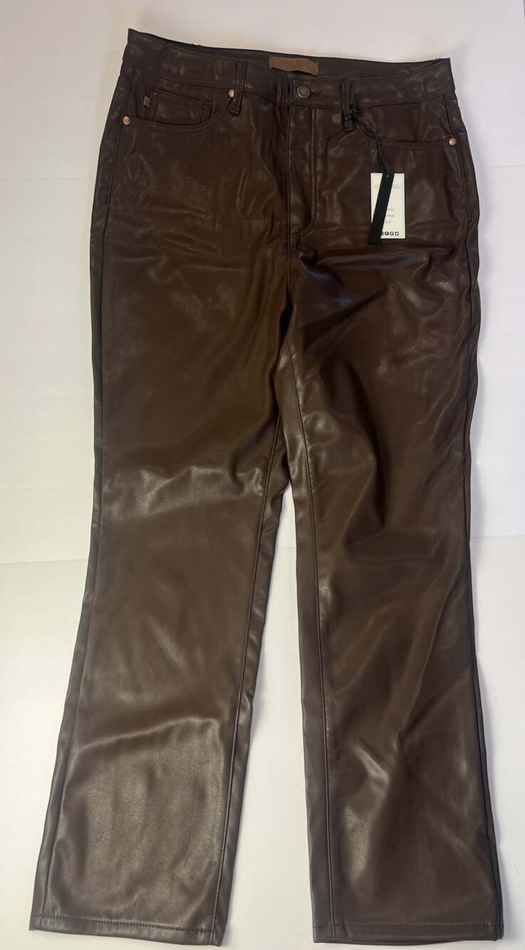 NWT Judy Blue Brown Faux Leather Tummy Control Pants Size 15/32 (JB88754)
